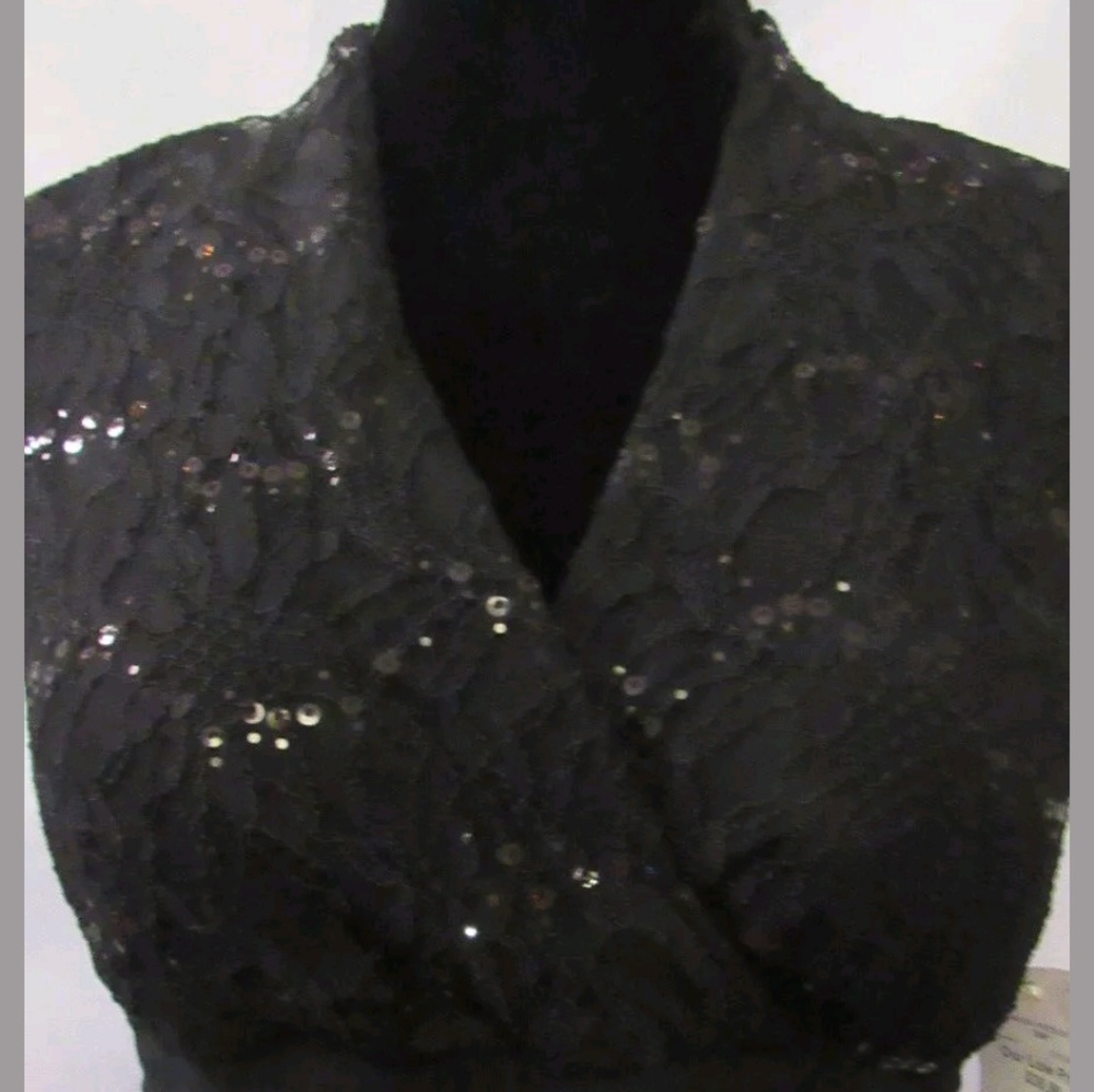 R&M Richards Black Embellished Lace Evening Dress